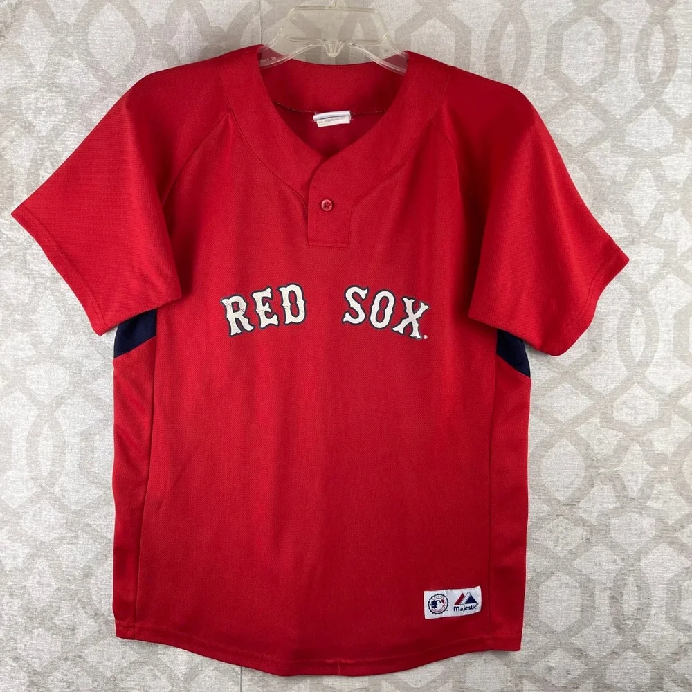 Majestic Red Sox‎ Youth L Red Dustin Pedroia 15 Baseball Jersey Polyester Henley
